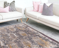 9' x 12' Brown and Ivory Oriental Power Loom Washable Non Skid Area Rug