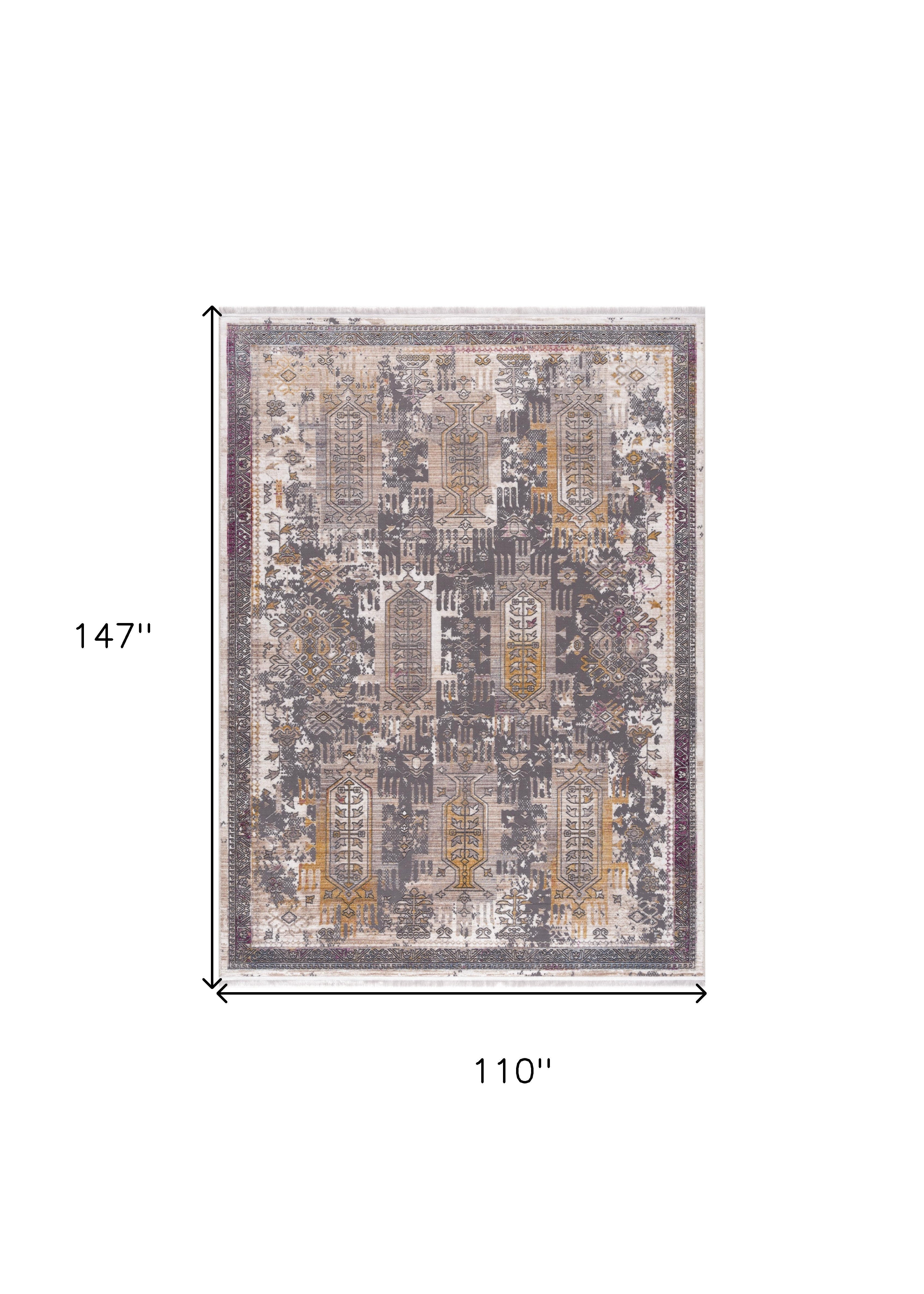 9' x 12' Brown and Ivory Oriental Power Loom Washable Non Skid Area Rug