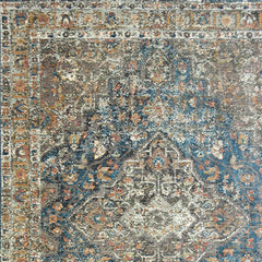 2' x 3' Blue and Brown Oriental Distressed Area Rug With Fringe