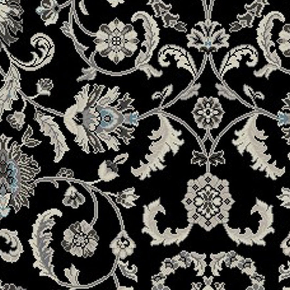 8' x 10' Black and Ivory Oriental Distressed Area Rug