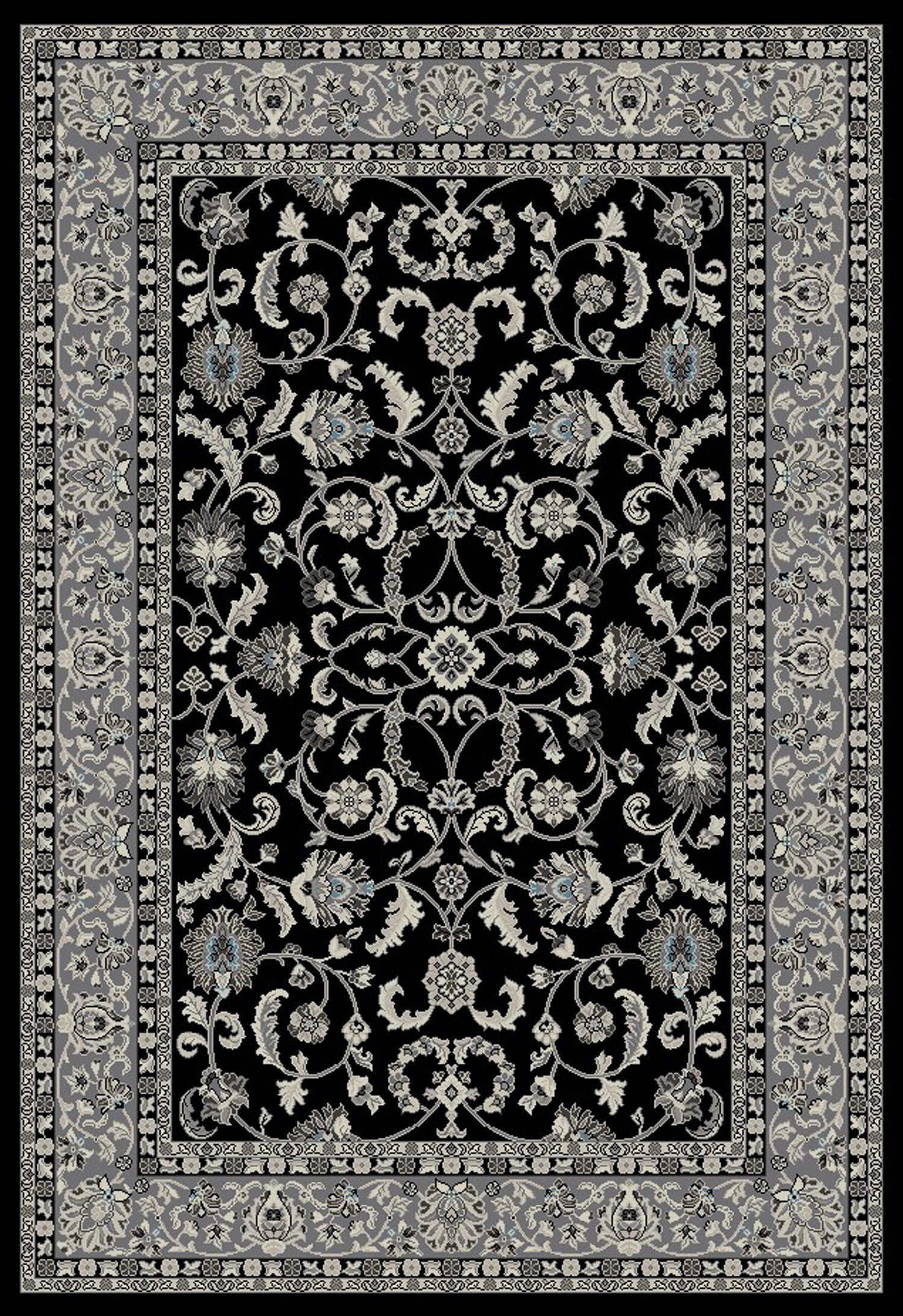 8' x 10' Black and Ivory Oriental Distressed Area Rug