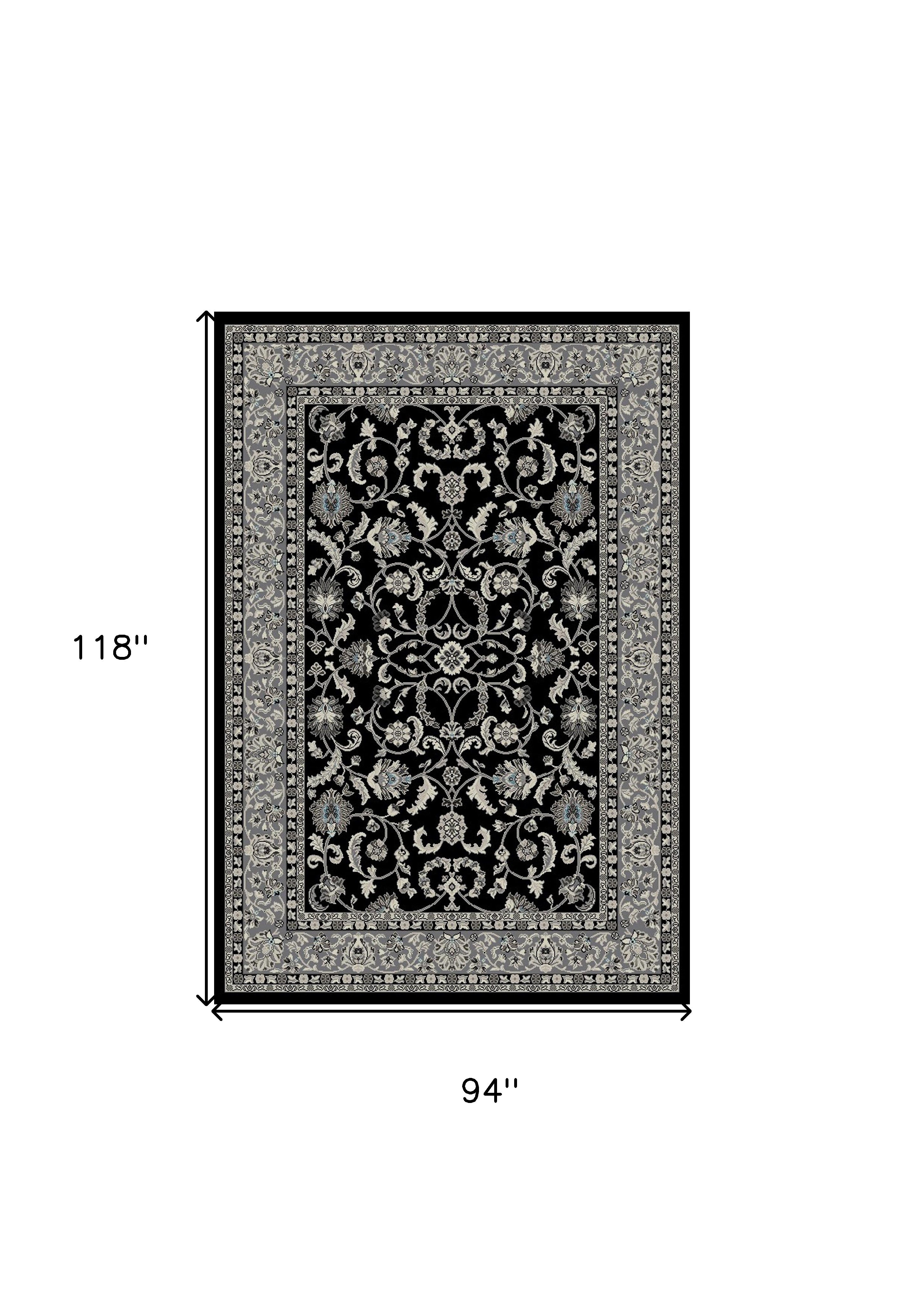 8' x 10' Black and Ivory Oriental Distressed Area Rug