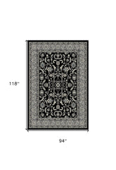 8' x 10' Black and Ivory Oriental Distressed Area Rug