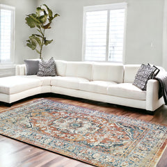 8' x 10' Rust Oriental Distressed Area Rug With Fringe