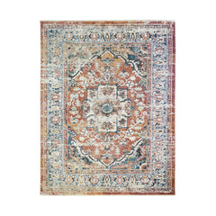 2' x 3' Rust Oriental Distressed Area Rug With Fringe