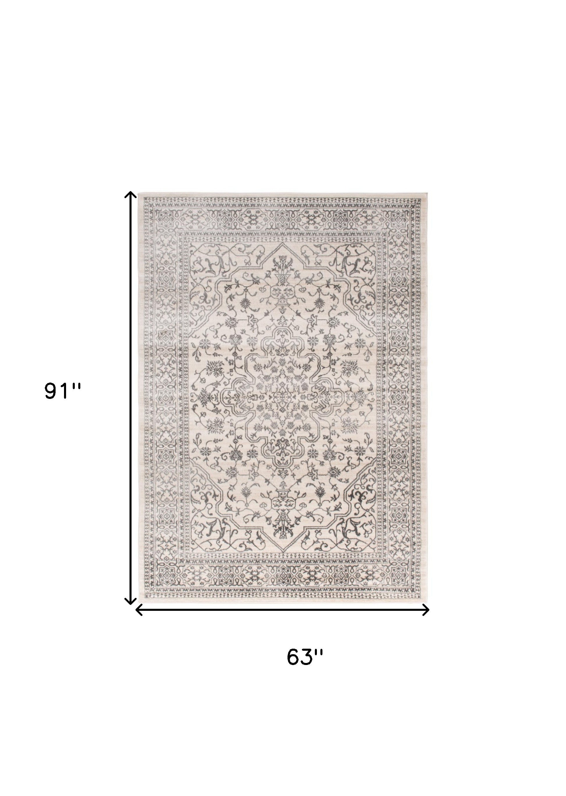 5' x 8' Ivory and Gray Oriental Area Rug