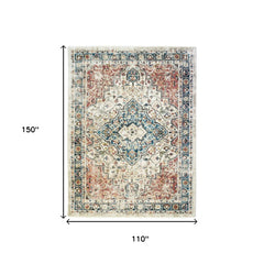 9' X 13' Beige Oriental Distressed Area Rug With Fringe
