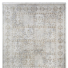 8' x 10' Ivory Oriental Distressed Area Rug With Fringe