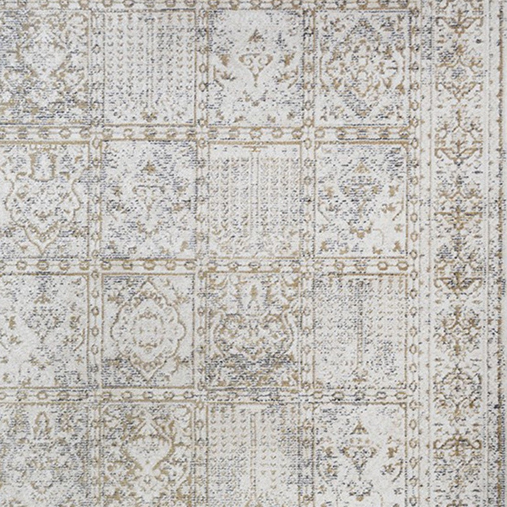 5' x 8' Ivory Oriental Distressed Area Rug With Fringe
