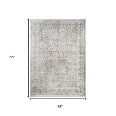 5' x 8' Ivory Oriental Distressed Area Rug With Fringe