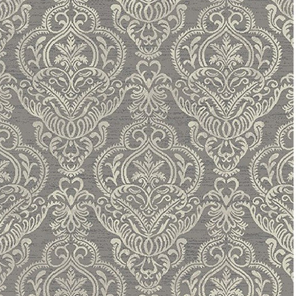 8' x 10' Gray and Beige Damask Area Rug