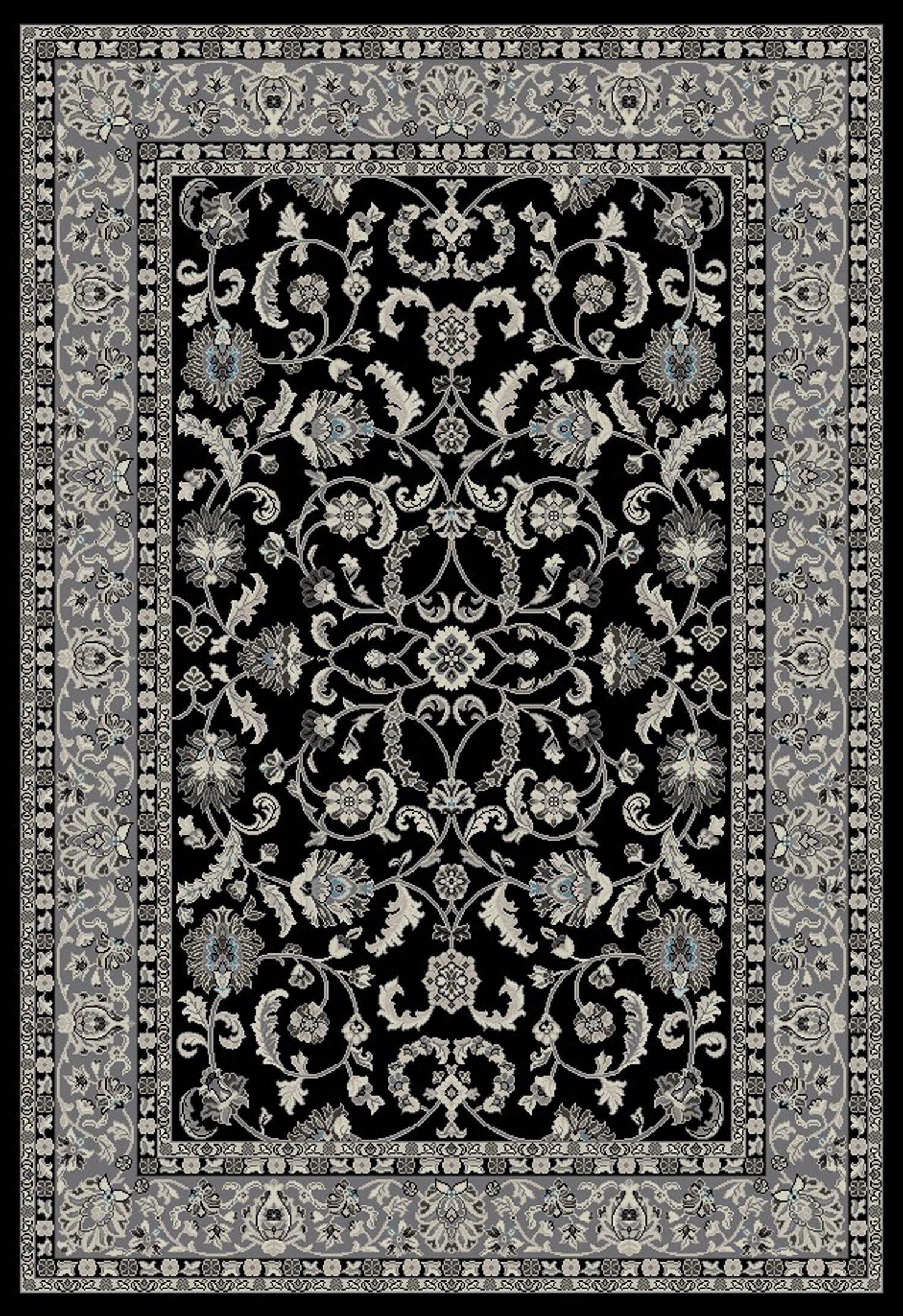 5' x 8' Black and Ivory Oriental Distressed Area Rug