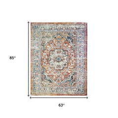 5' x 8' Rust Oriental Distressed Area Rug With Fringe
