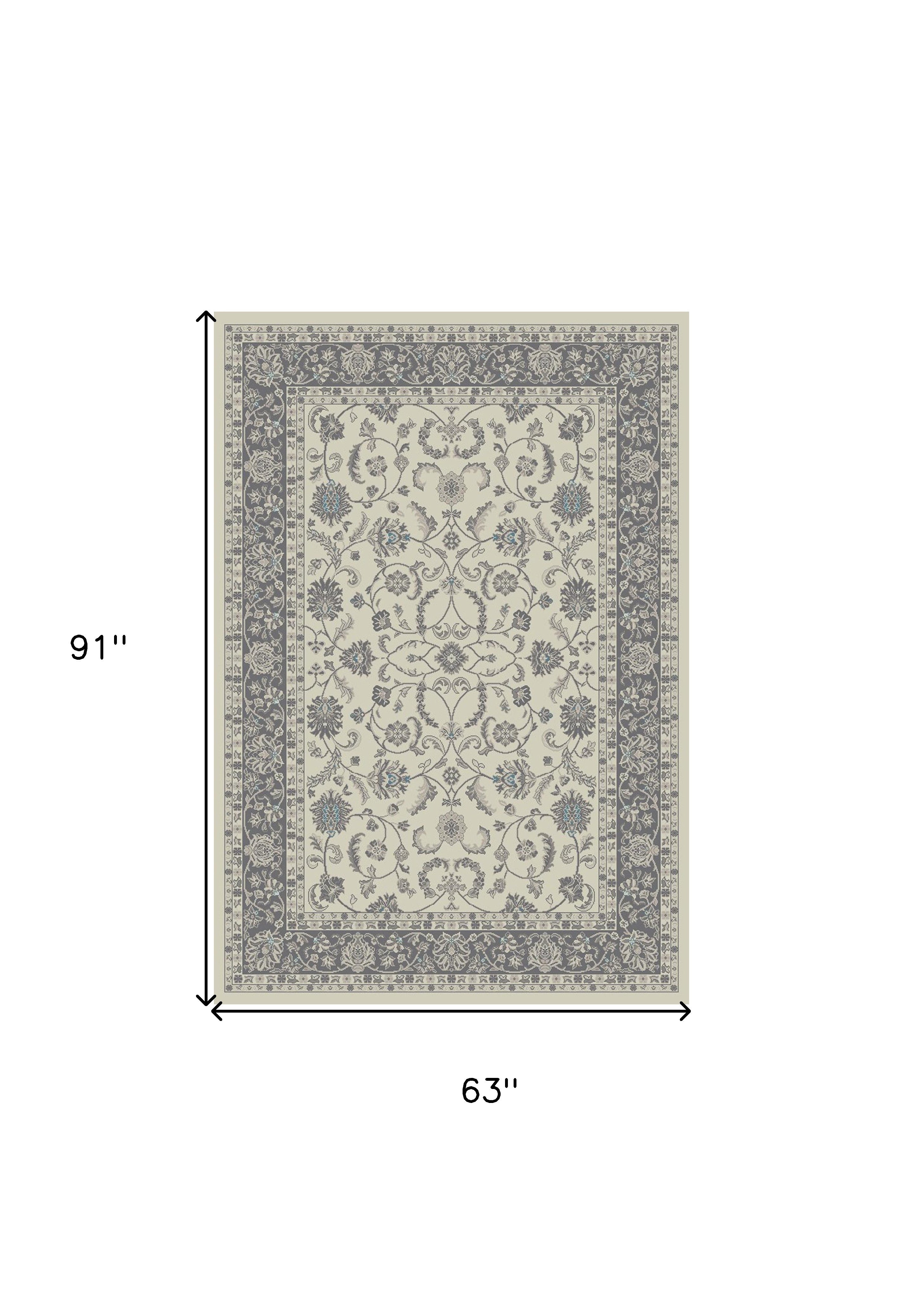 5' x 8' Ivory and Gray Oriental Area Rug