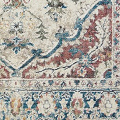 8' x 10' Ivory Blue and Gray Oriental Distressed Area Rug With Fringe