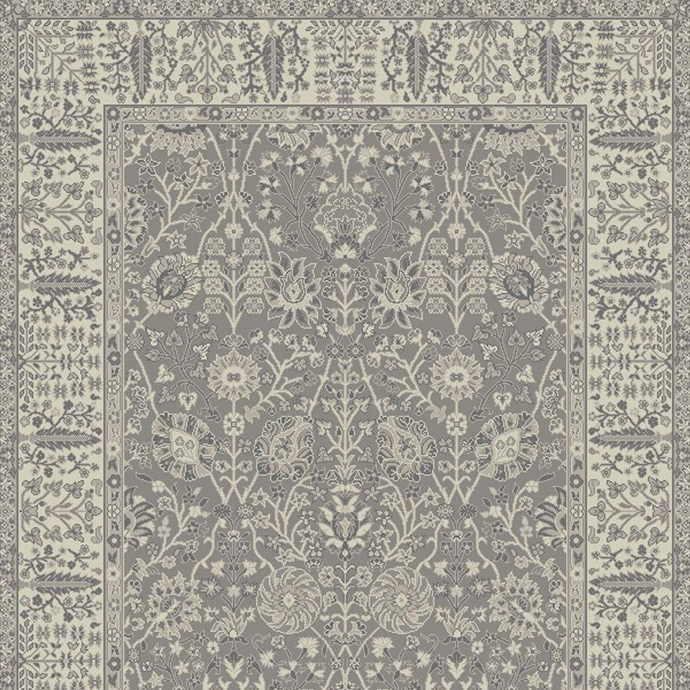 5' x 8' Gray and Ivory Oriental Area Rug