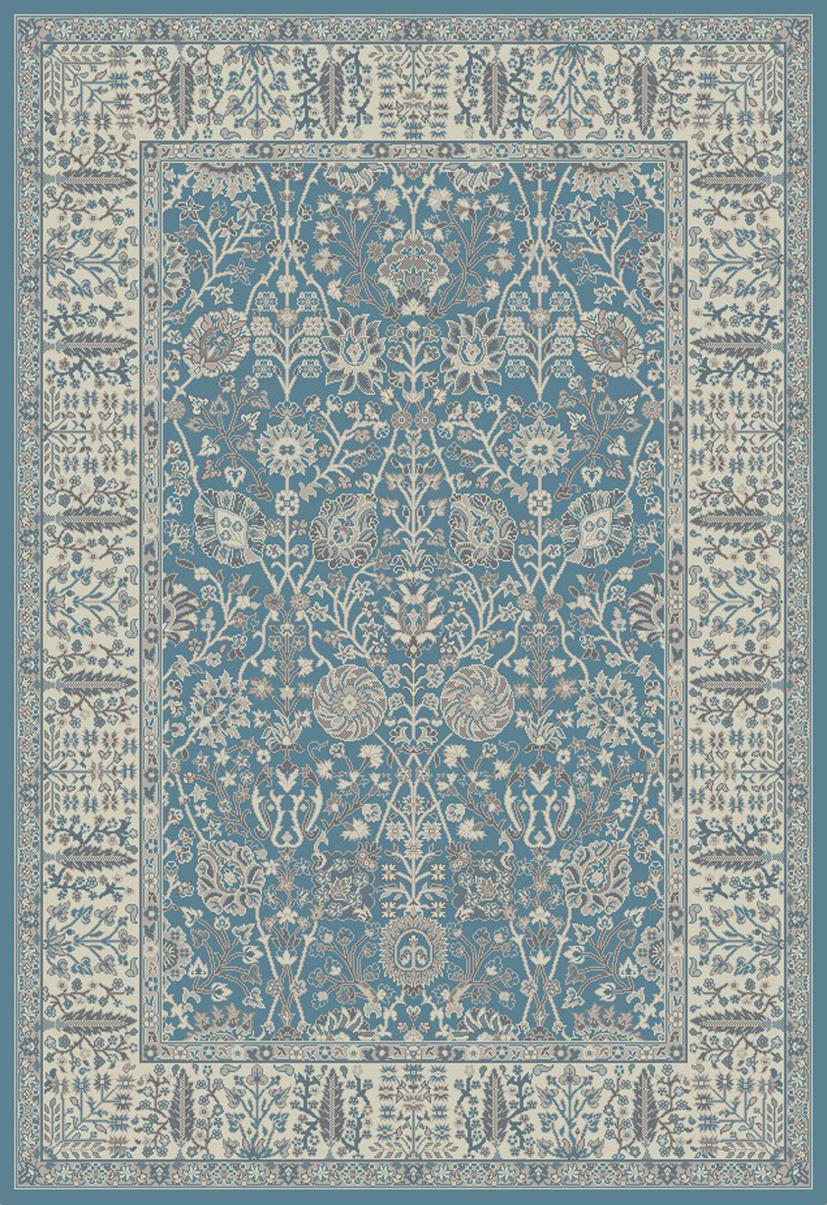8' x 10' Blue and Ivory Oriental Area Rug