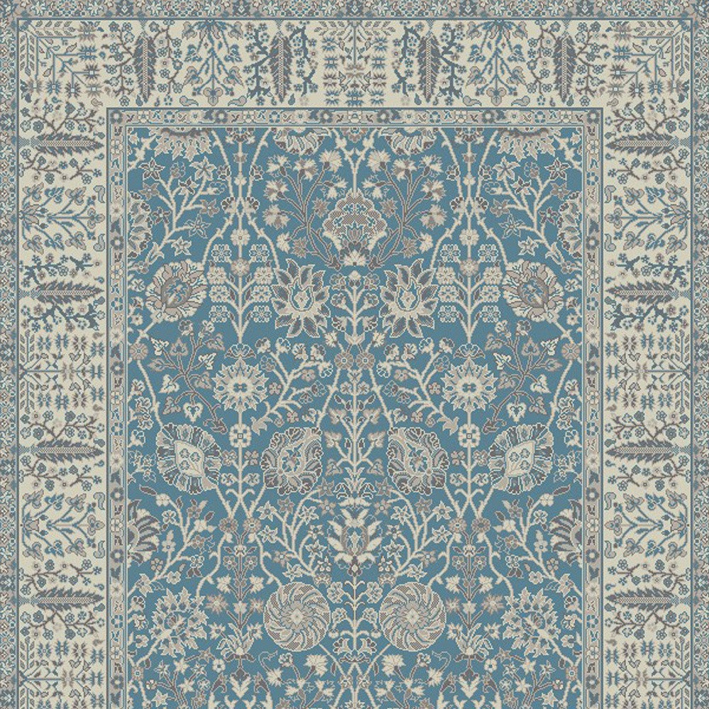 8' x 10' Blue and Ivory Oriental Area Rug