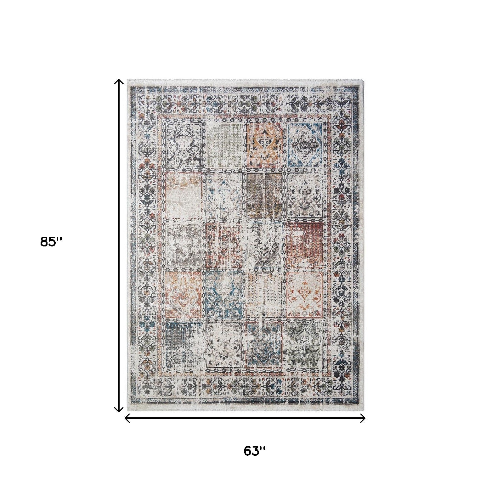 5' x 8' Ivory Oriental Distressed Area Rug With Fringe