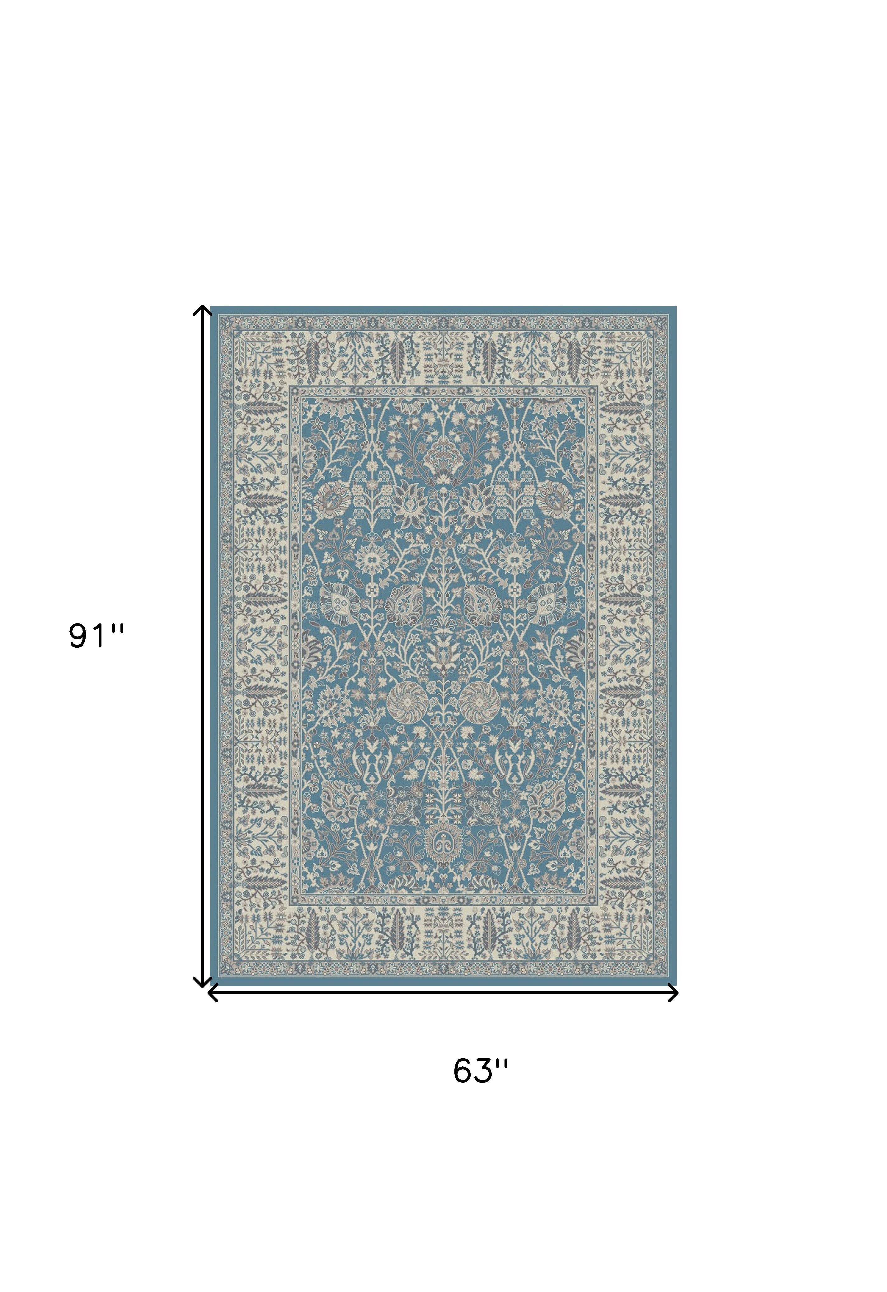 5' x 8' Blue and Ivory Oriental Area Rug