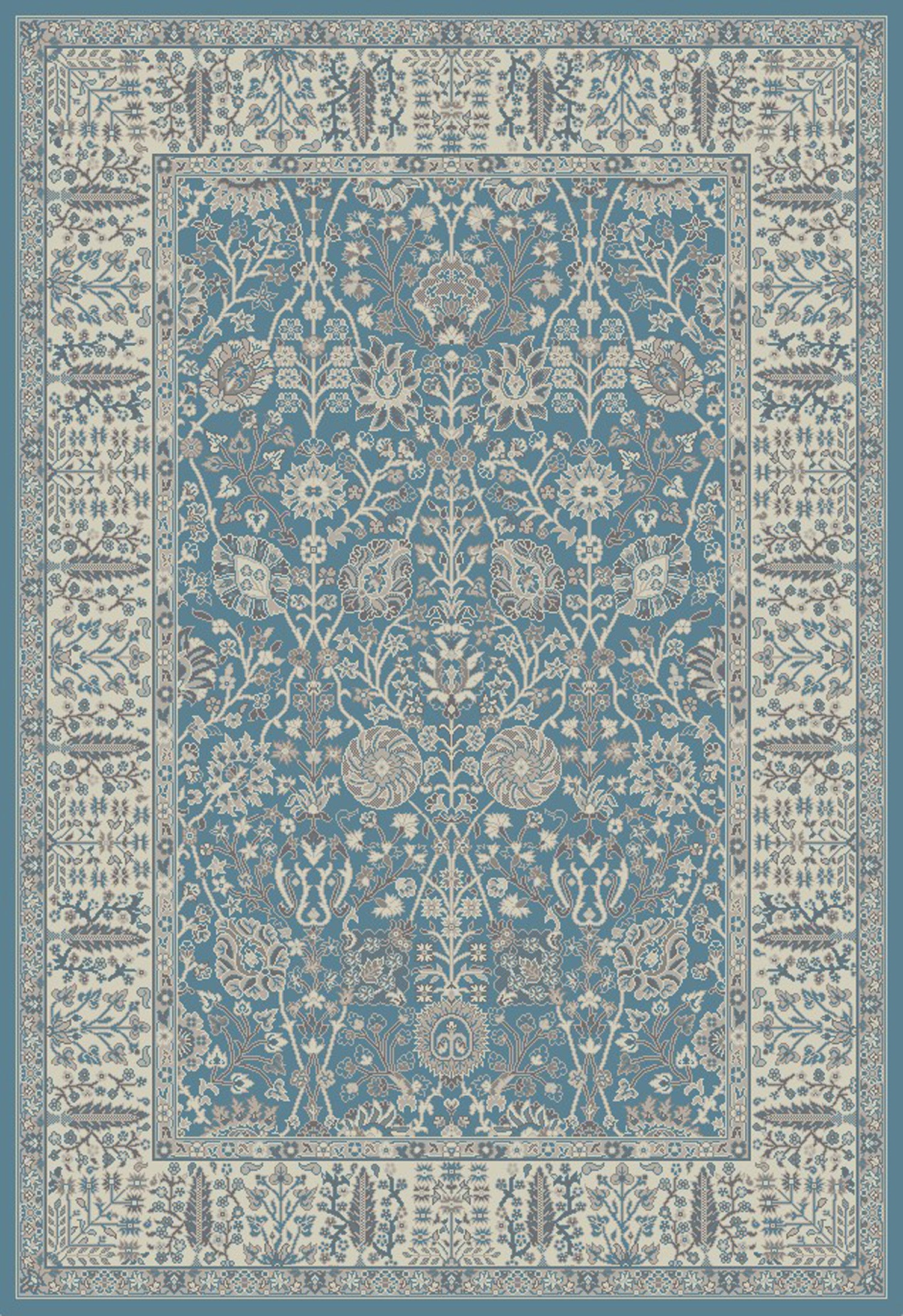 5' x 8' Blue and Ivory Oriental Area Rug