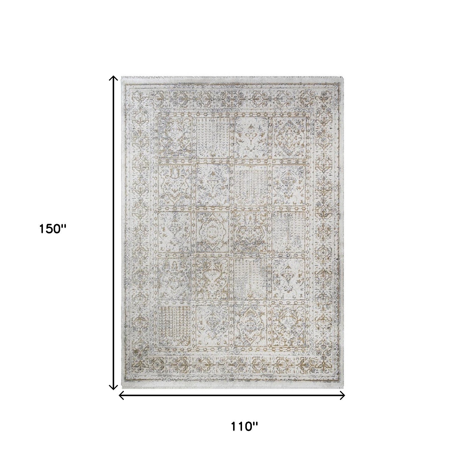 9' X 13' Ivory Oriental Distressed Area Rug With Fringe