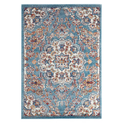 5' x 8' Blue and Orange Medallion Power Loom Area Rug