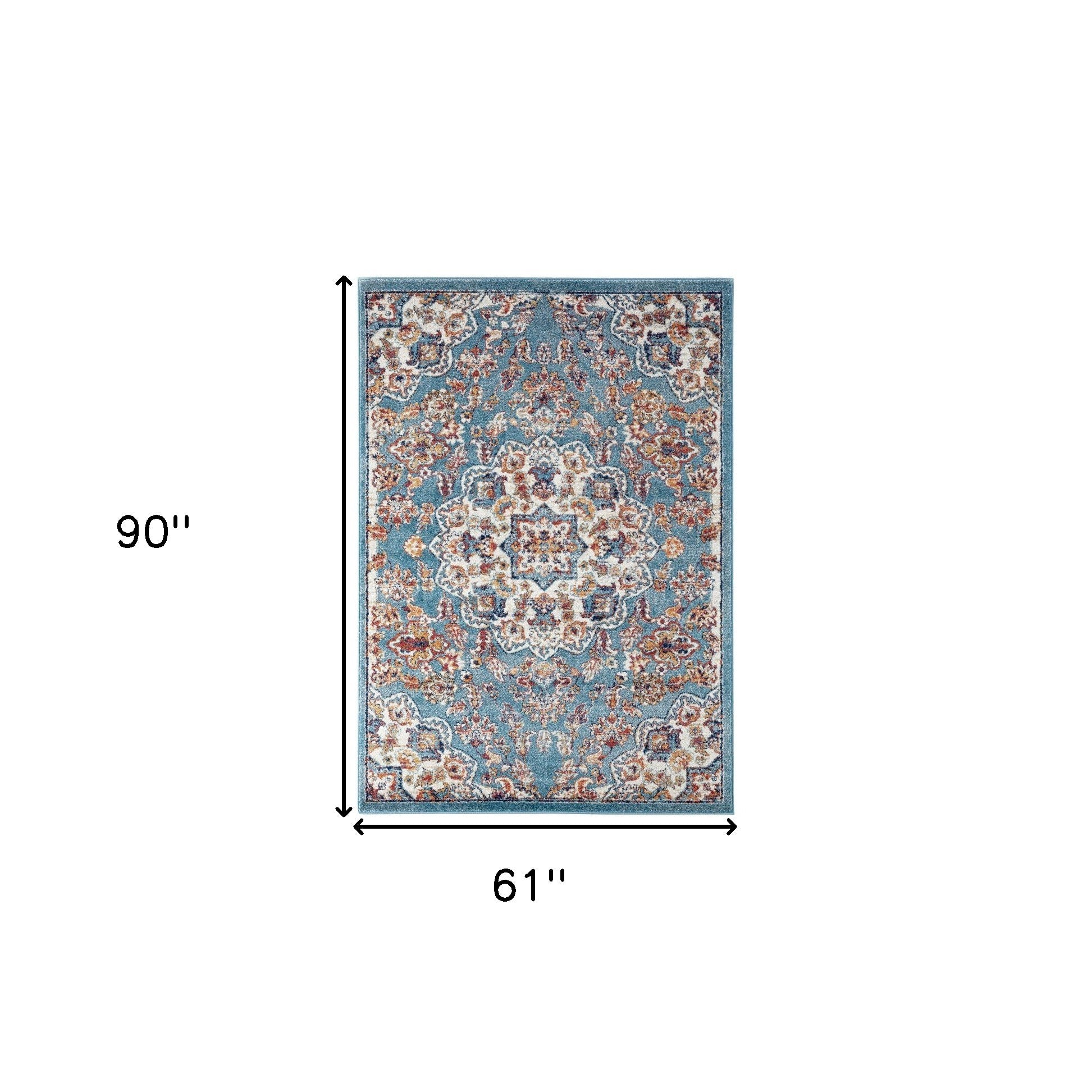5' x 8' Blue and Orange Medallion Power Loom Area Rug