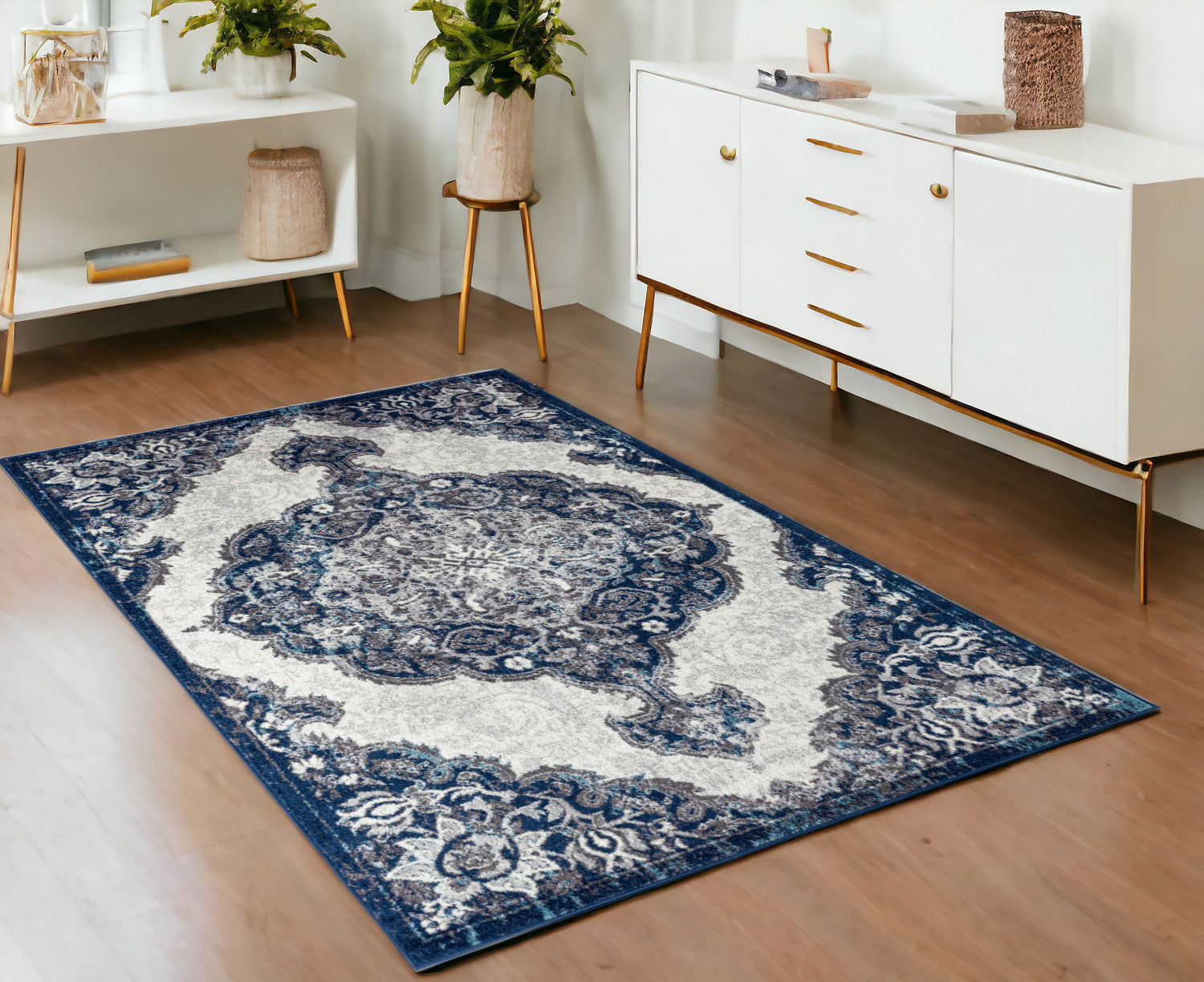 4' x 6' Blue and Gray Medallion Power Loom Area Rug