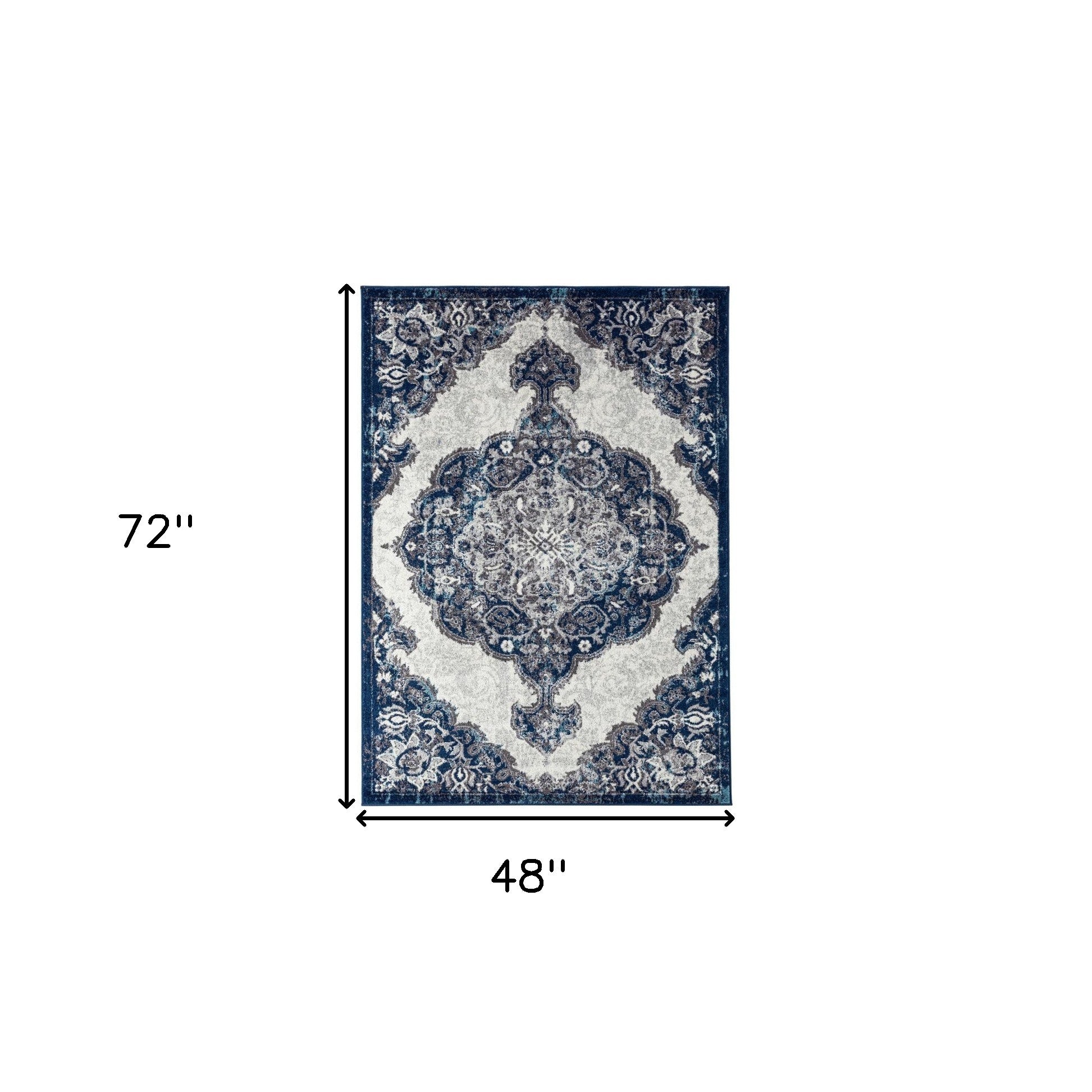 4' x 6' Blue and Gray Medallion Power Loom Area Rug