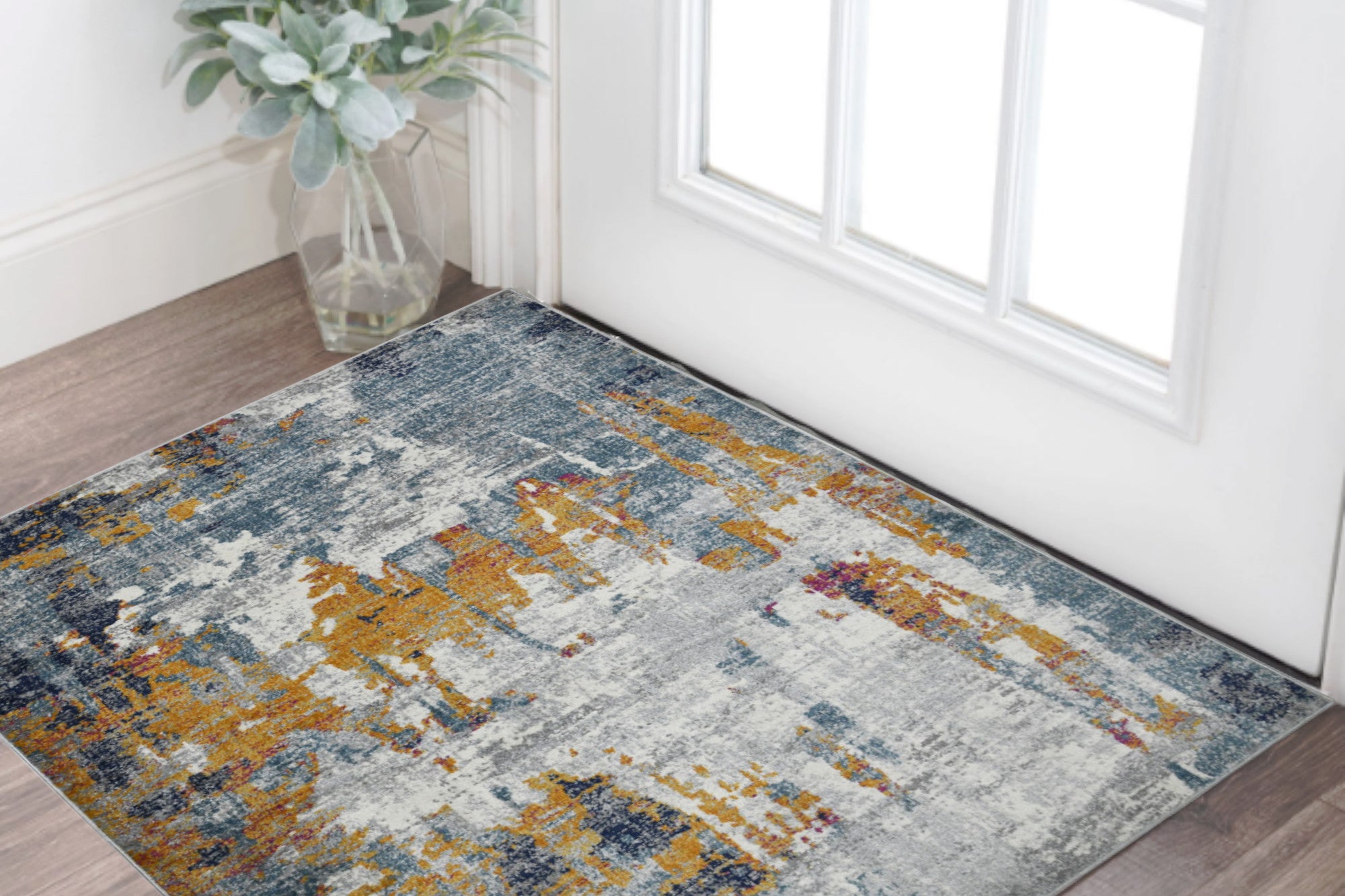 3' X 5' Blue and Orange Abstract Power Loom Area Rug