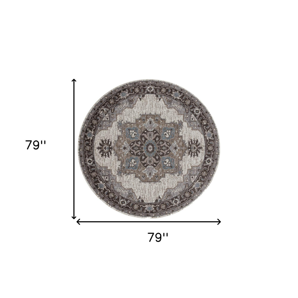 6' Gray and Beige Round Medallion Power Loom Area Rug