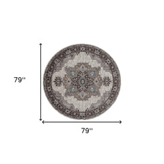 6' Gray and Beige Round Medallion Power Loom Area Rug