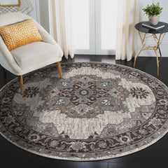 6' Gray and Beige Round Medallion Power Loom Area Rug