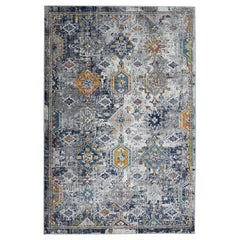 3' X 5' Blue and Orange Geometric Power Loom Area Rug