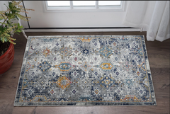 3' X 5' Blue and Orange Geometric Power Loom Area Rug