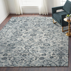 9' x 12' Gray and Beige Floral Power Loom Area Rug