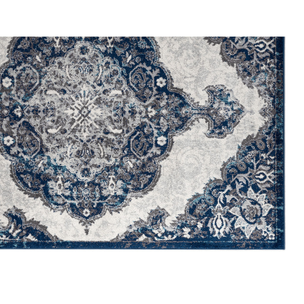 5' x 7' Blue and Gray Medallion Power Loom Area Rug