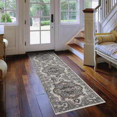 2' X 6' Gray and Beige Medallion Power Loom Runner Rug