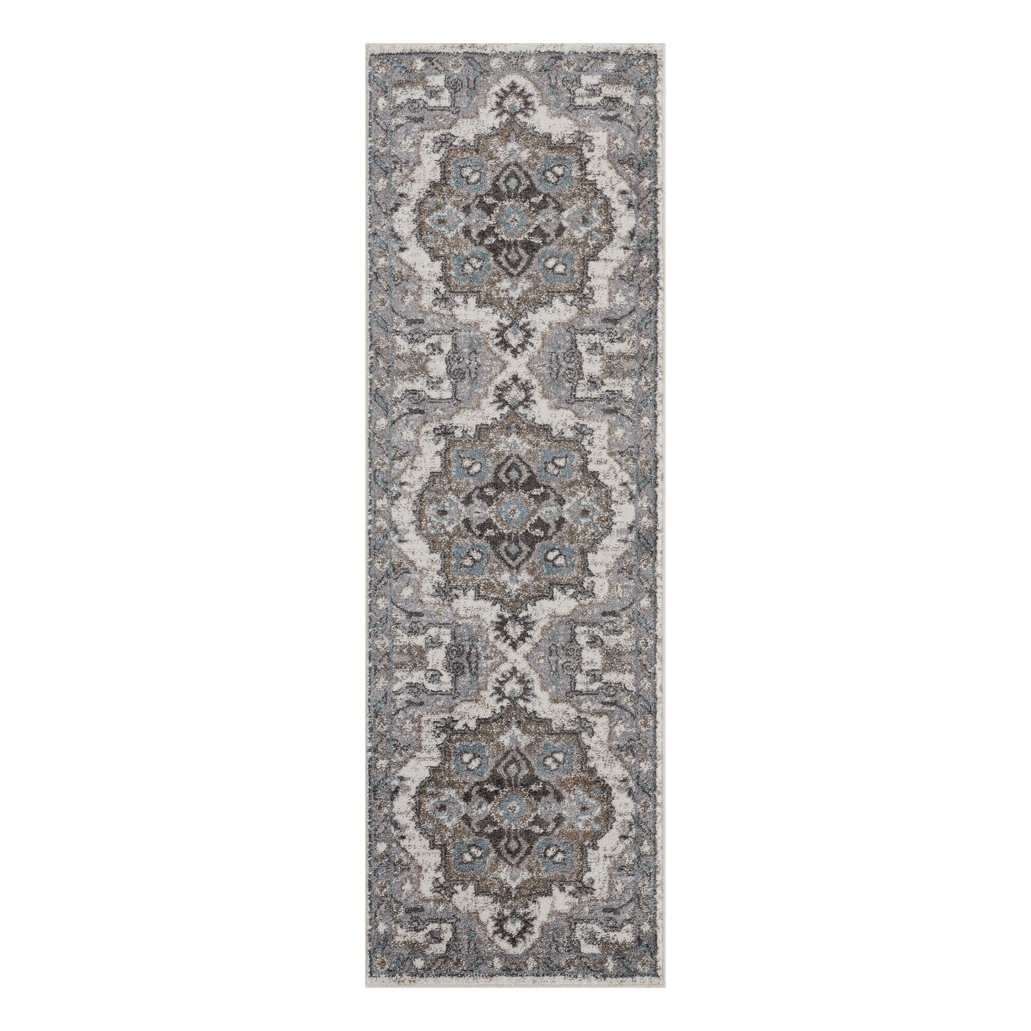 2' X 6' Gray and Beige Medallion Power Loom Runner Rug