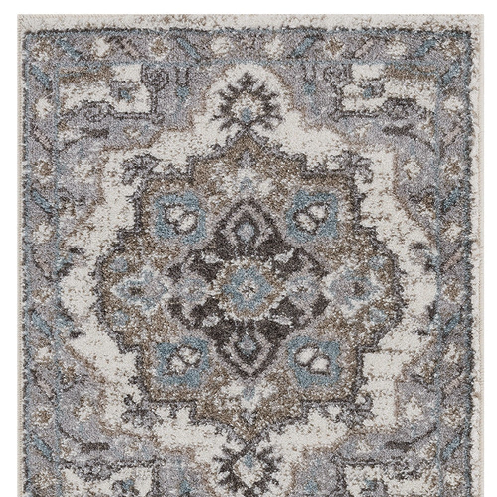 2' X 6' Gray and Beige Medallion Power Loom Runner Rug