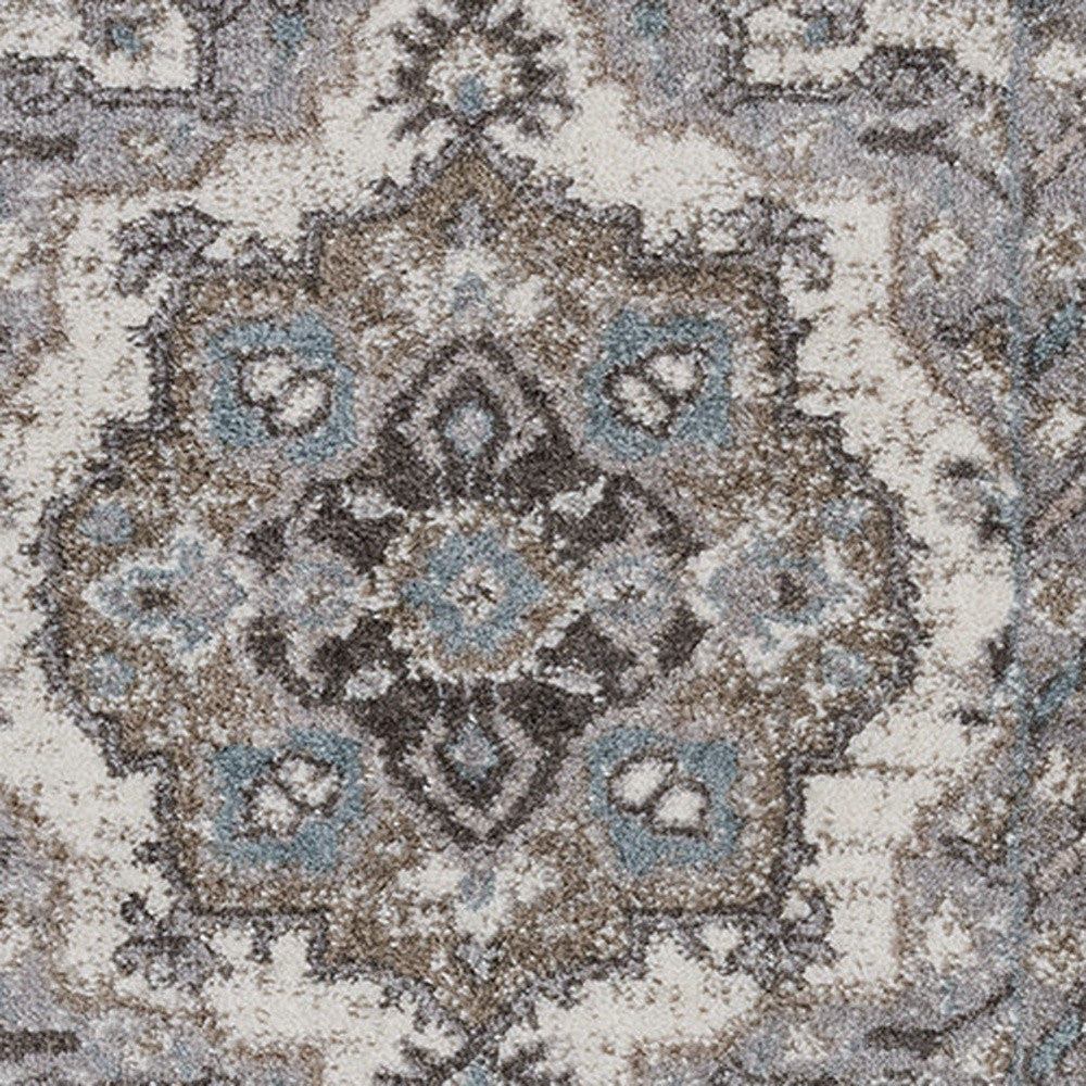 2' X 6' Gray and Beige Medallion Power Loom Runner Rug