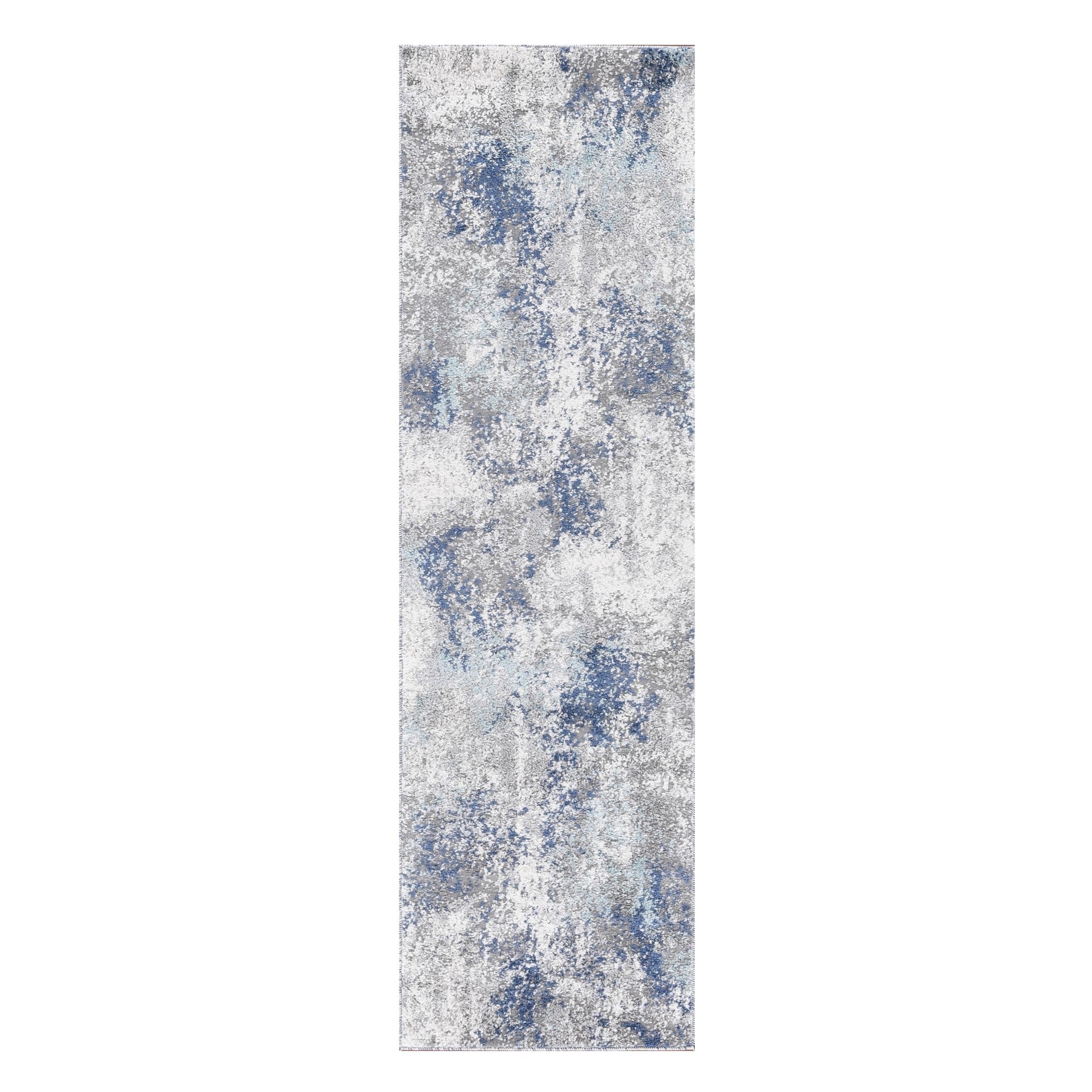 8' Gray and Blue Abstract Power Loom Runner Rug