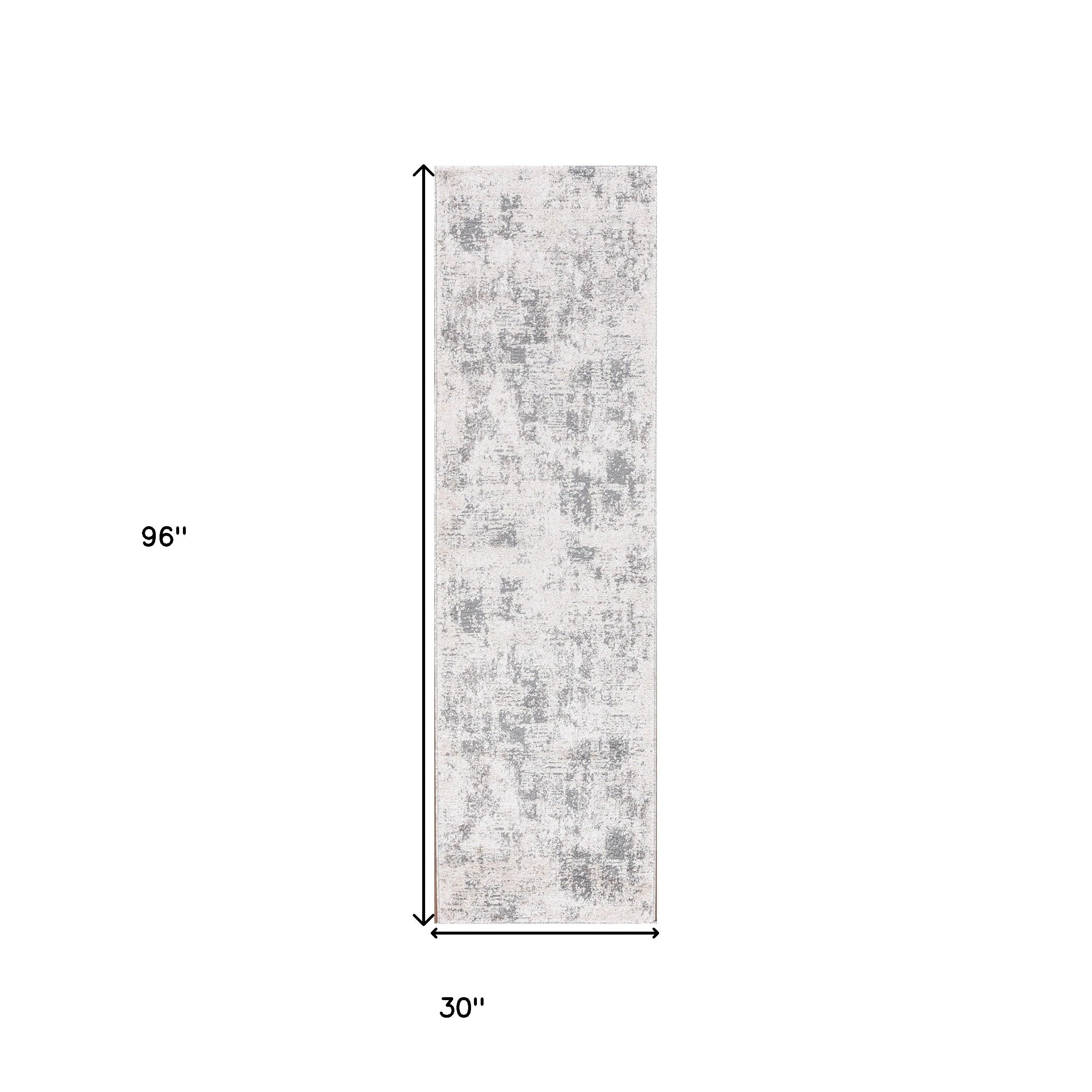 8' Gray and Beige Abstract Power Loom Runner Rug