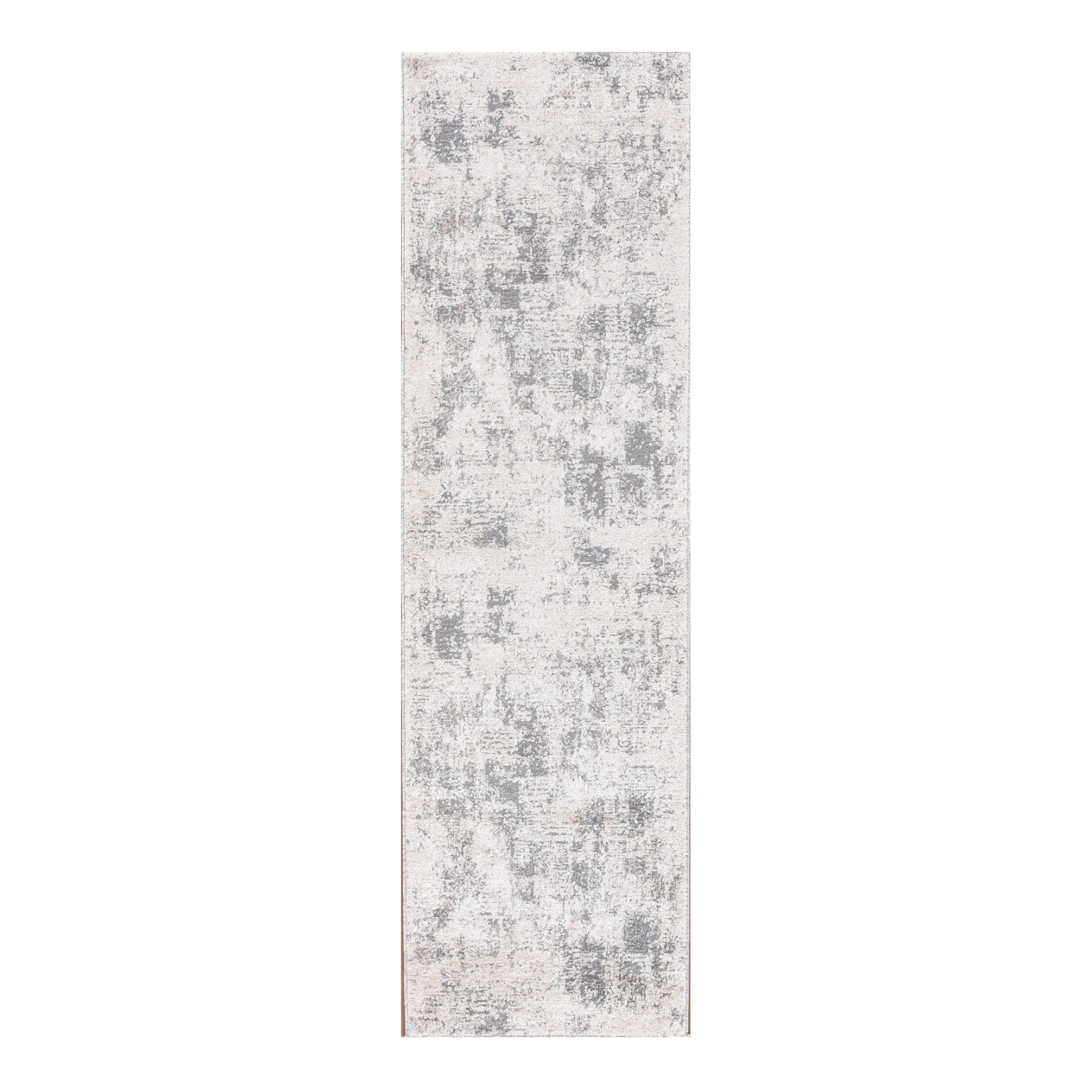 8' Gray and Beige Abstract Power Loom Runner Rug