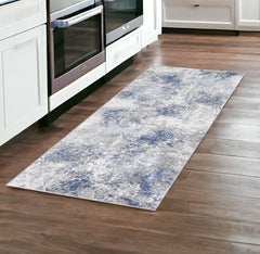 8' Gray and Blue Abstract Power Loom Runner Rug