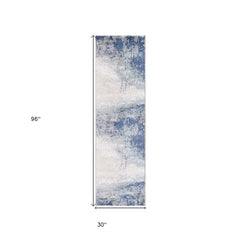 8' Blue and Gray Abstract Power Loom Runner Rug