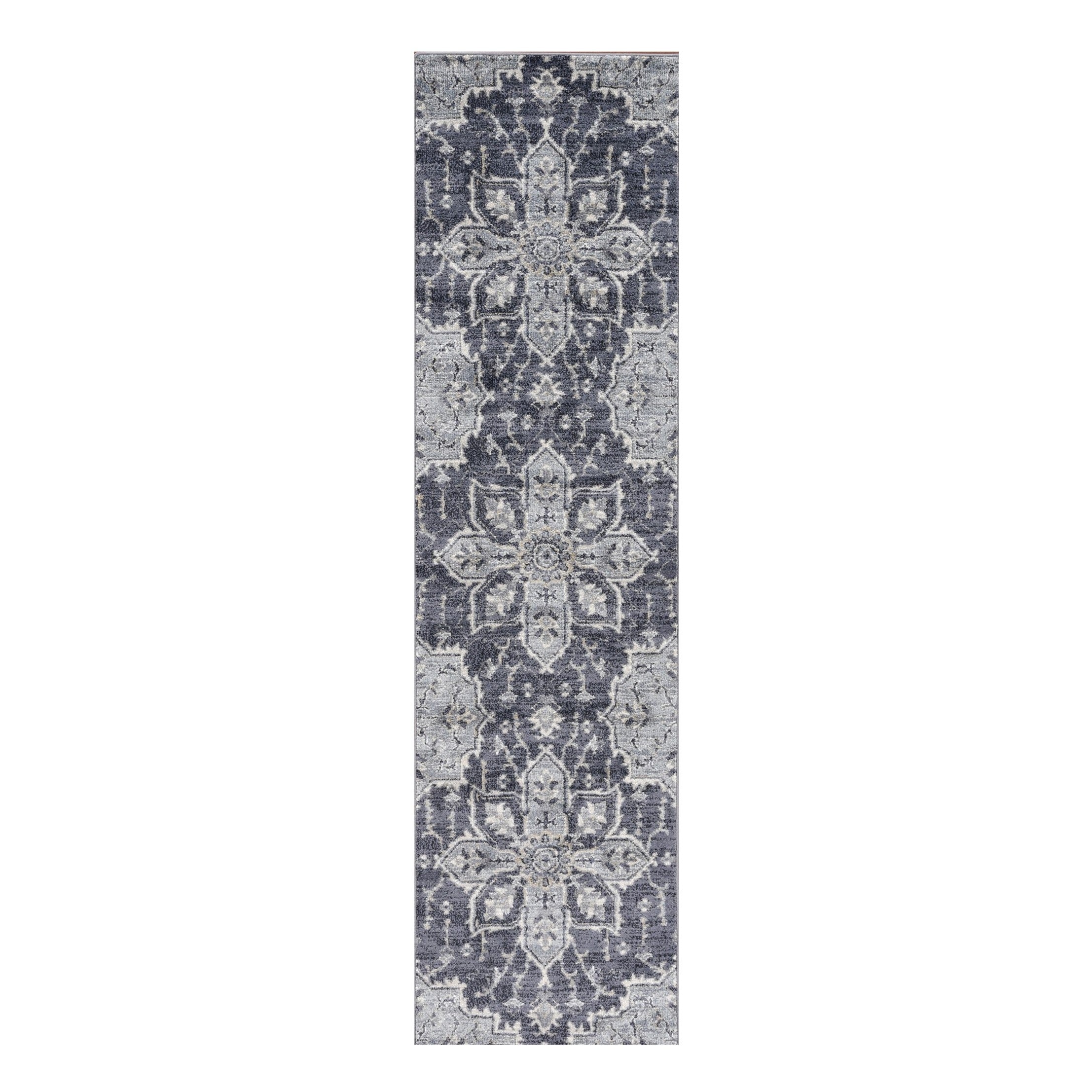 10' Purple and Ivory Medallion Power Loom Runner Rug