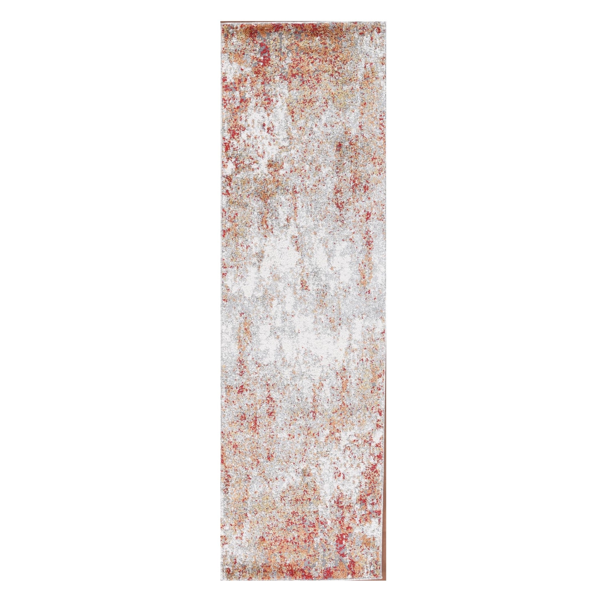 8' Gray and Red Abstract Power Loom Runner Rug