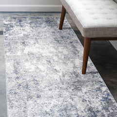8' Blue and Gray Abstract Power Loom Runner Rug